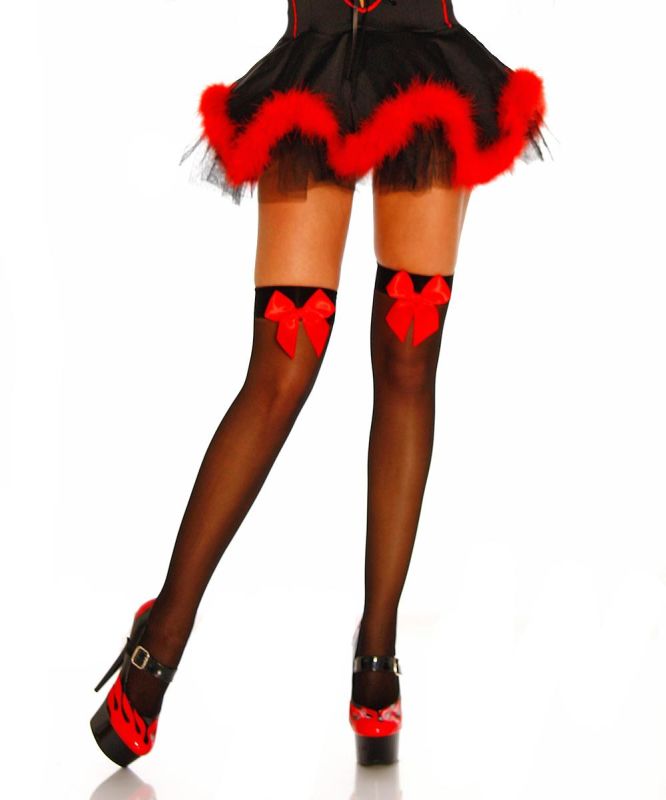 Stockings mit Satinschleife schwarz/rot OneSize (S-L)